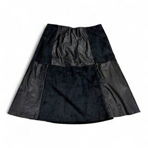 Cato Black Faux Leather & Suede Patchwork Midi Skirt L